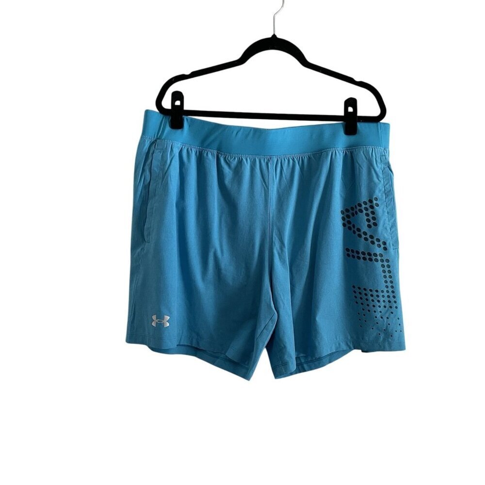 Under Armour Men 2XL Aqua Blue Speed Pocket Graphic Lightweight Lined Shorts NWT